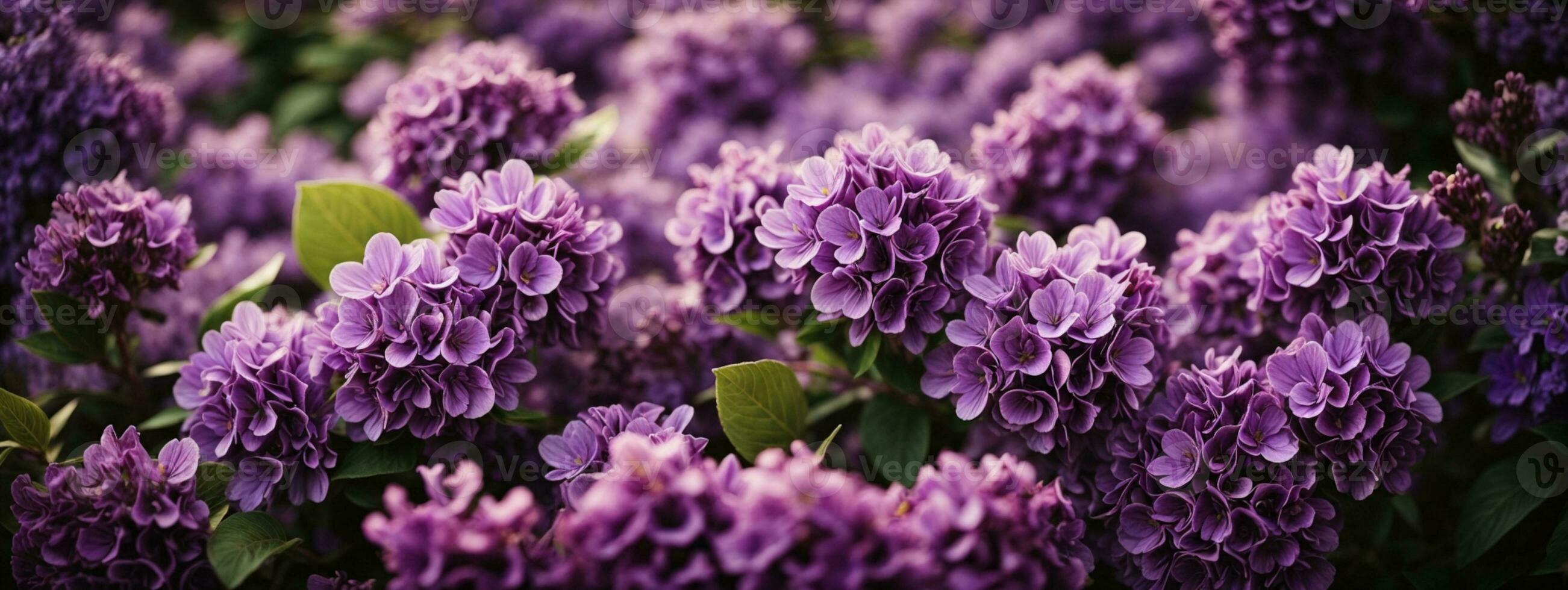 Purple lilac flowers blossom in garden, spring background. AI generated photo
