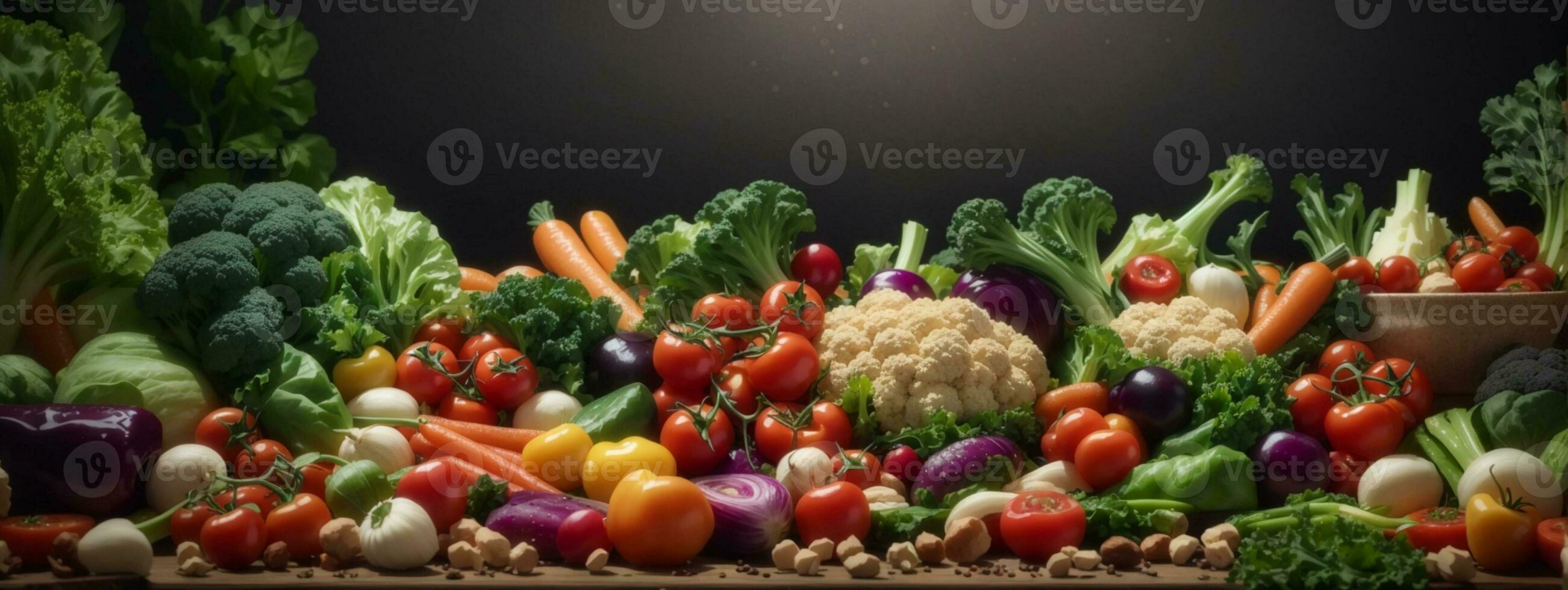 comida antecedentes con surtido de Fresco orgánico vegetales. ai generado foto