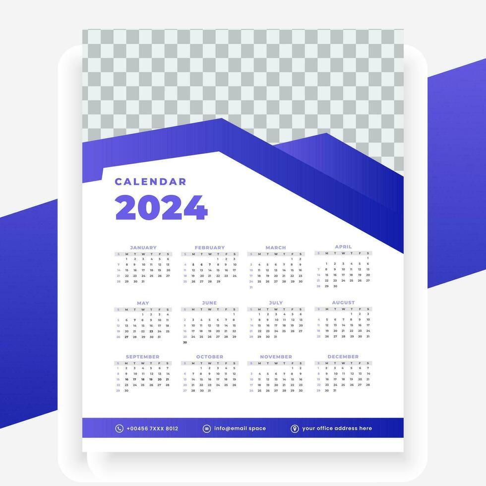 vector modern style new year 2024 calendar template