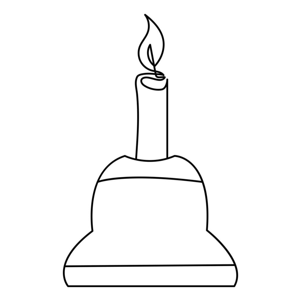One continuous line drawing of candle lighted and Burning fire and melting candle Light in the dark black outline Vector illustration design