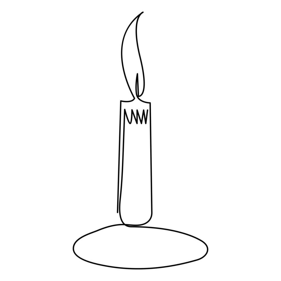 One continuous line drawing of candle lighted and Burning fire and melting candle Light in the dark black outline Vector illustration design