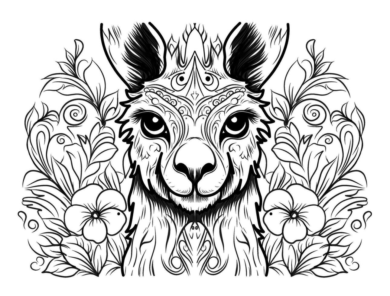 Llama coloring page in zentagle style. Coloring book for adults