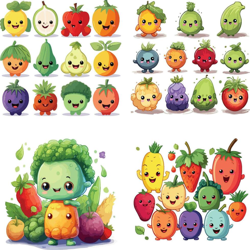 cartoon humanoid character consisted of just fruits and vegetables vector