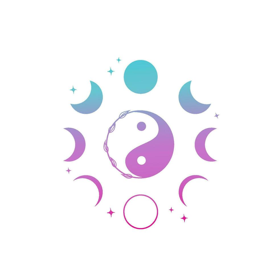 Moon phases, astronomical set moon stars yin yang, harmony vector