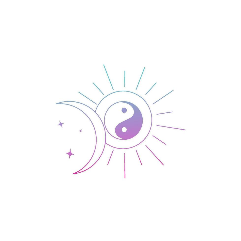 Astronomy set, stars moon sun harmony yin yang vector