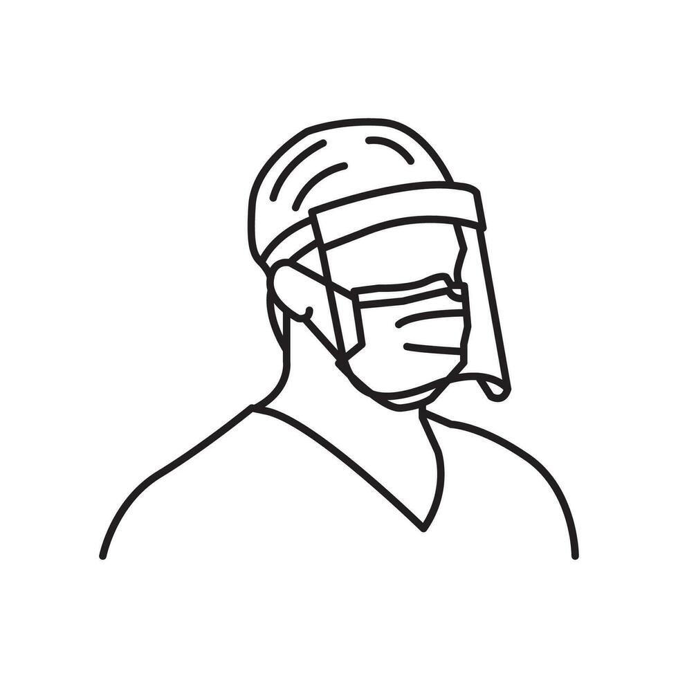 Vector Line art illustration mask man . Simple outline wear mask. wear mask people icon lineart for the illustration design, website and graphic design.