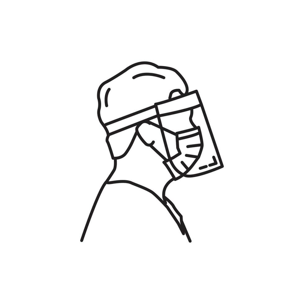 Vector Line art illustration mask man . Simple outline wear mask. wear mask people icon lineart for the illustration design, website and graphic design.