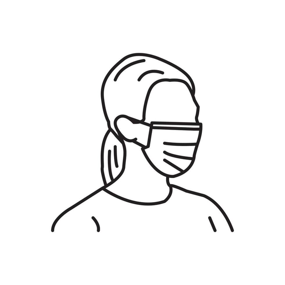 Vector Line art illustration mask man . Simple outline wear mask. wear mask people icon lineart for the illustration design, website and graphic design.