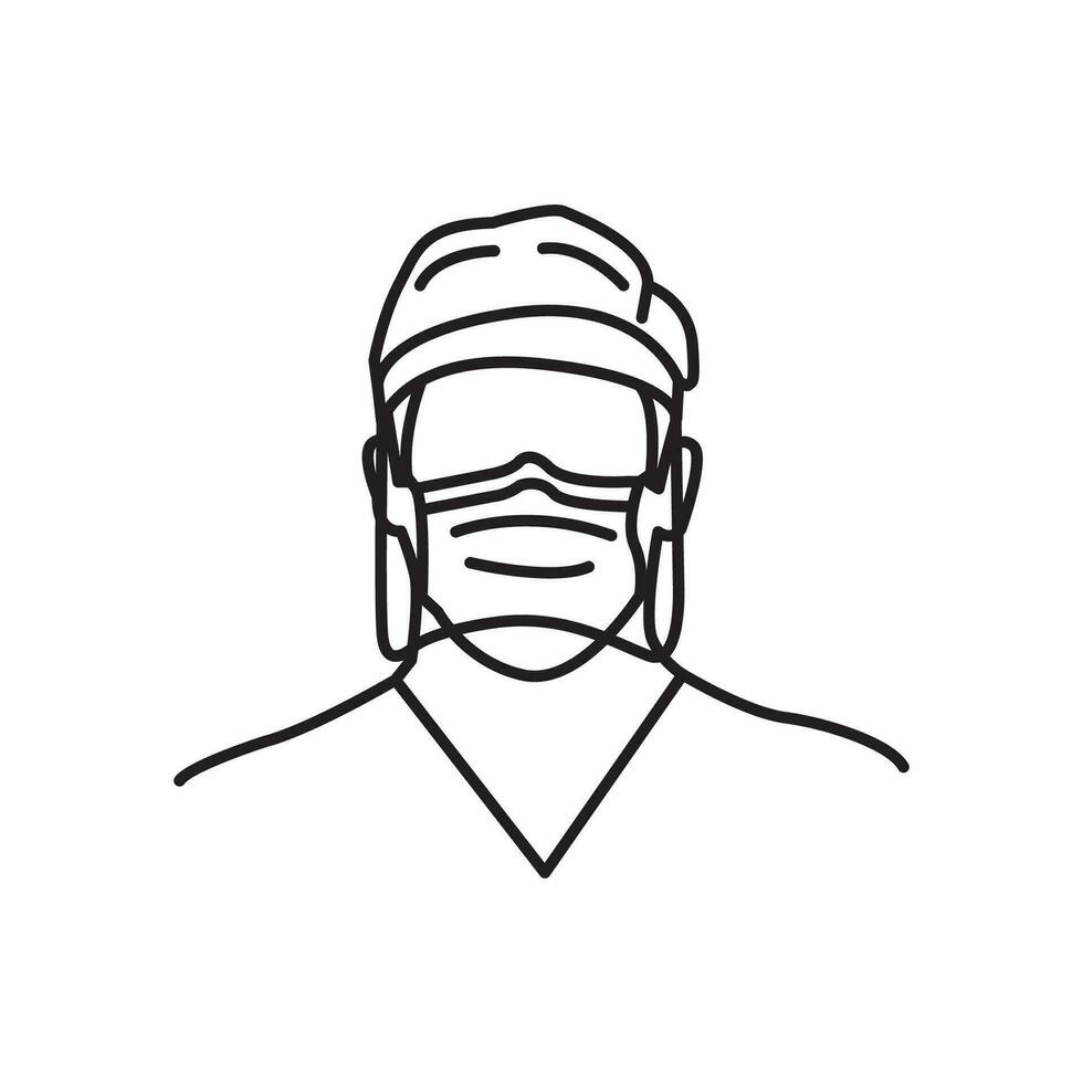 Vector Line art illustration mask man . Simple outline wear mask. wear mask people icon lineart for the illustration design, website and graphic design.