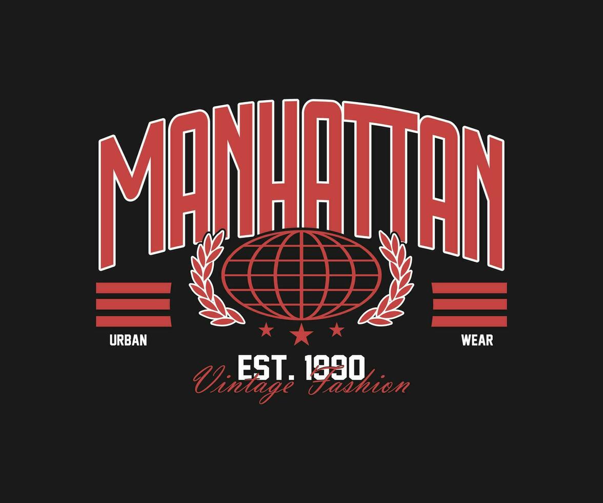 Vintage typography retro college varsity manhattan graphic tee for streetwear and urban style t-shirts design, hoodies, etc vector