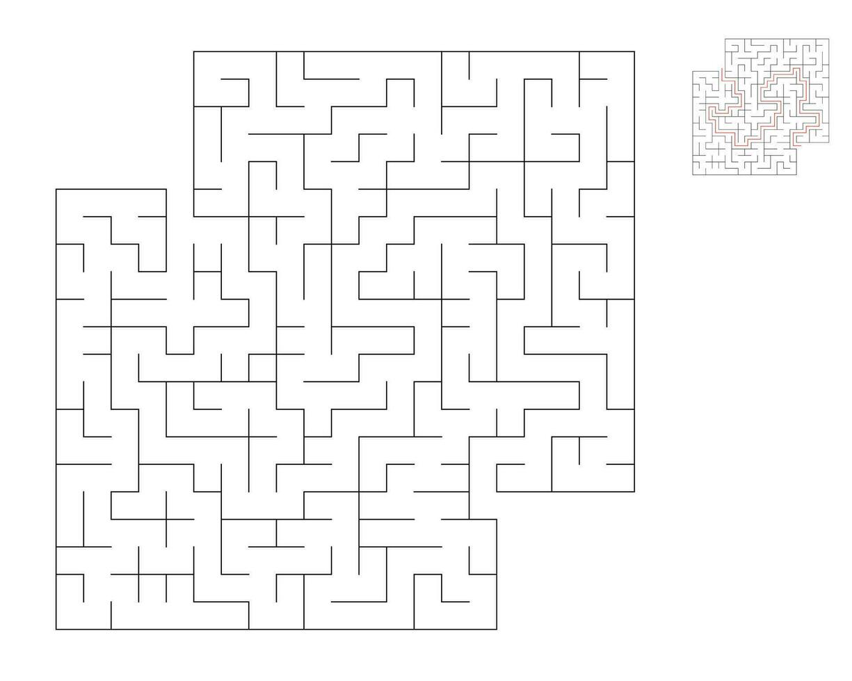 Square maze,  logic game with labyrinths.  maze game. A maze with answers vector
