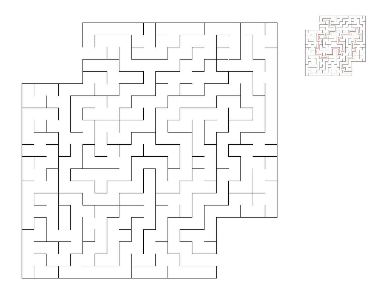 Square maze,  logic game with labyrinths.  maze game. A maze with answers vector