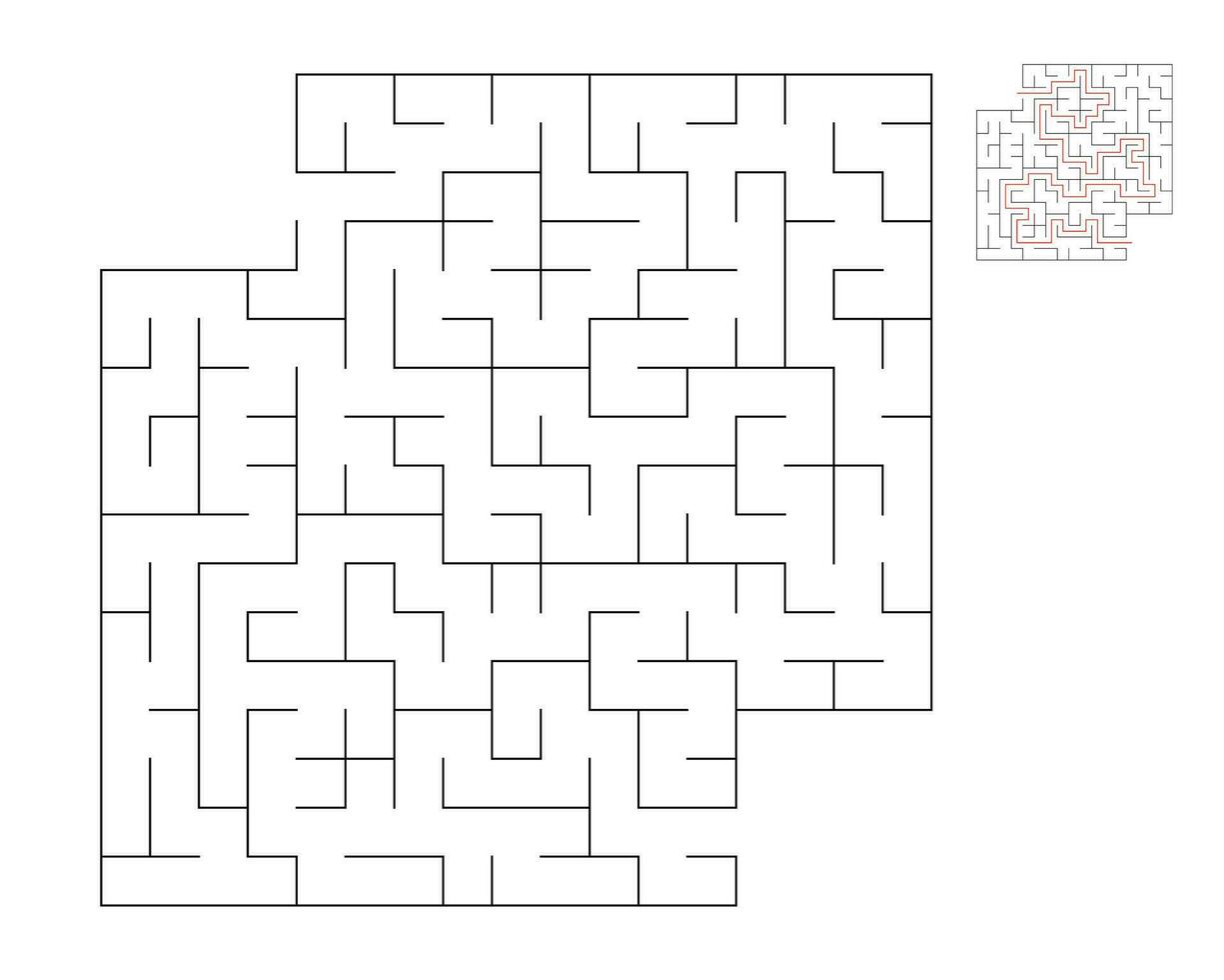 Square maze,  logic game with labyrinths.  maze game. A maze with answers vector