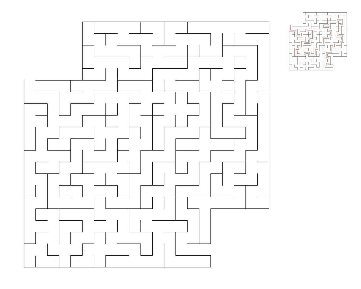 Square maze,  logic game with labyrinths.  maze game. A maze with answers vector