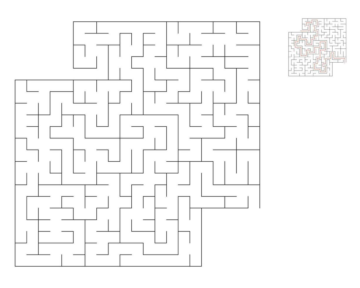 Square maze,  logic game with labyrinths.  maze game. A maze with answers vector