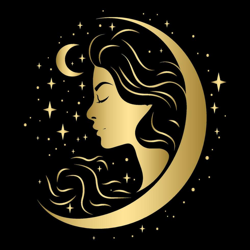oro degradado mujer y estrellas ilustración vector