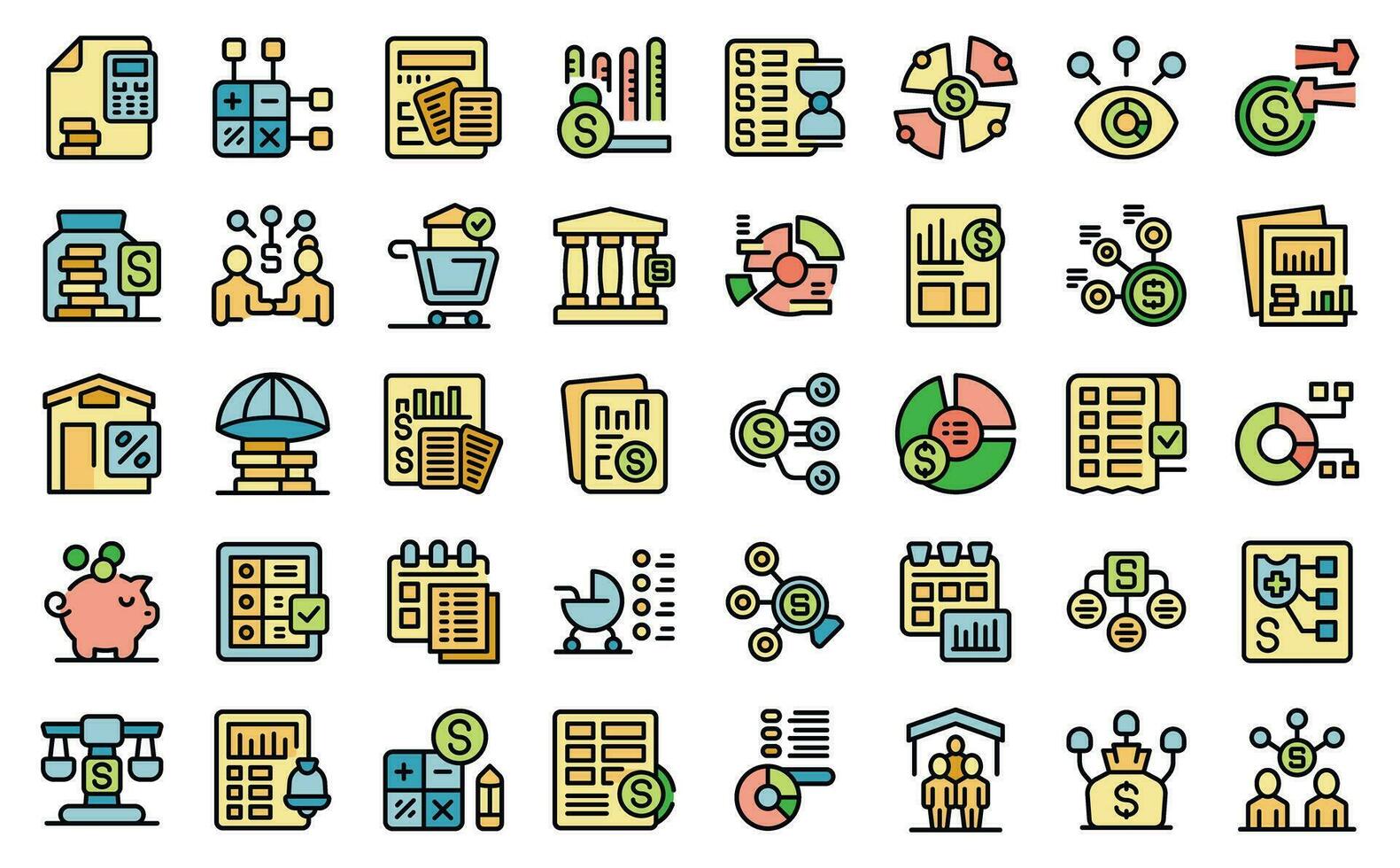 Family budget icons set vector line color