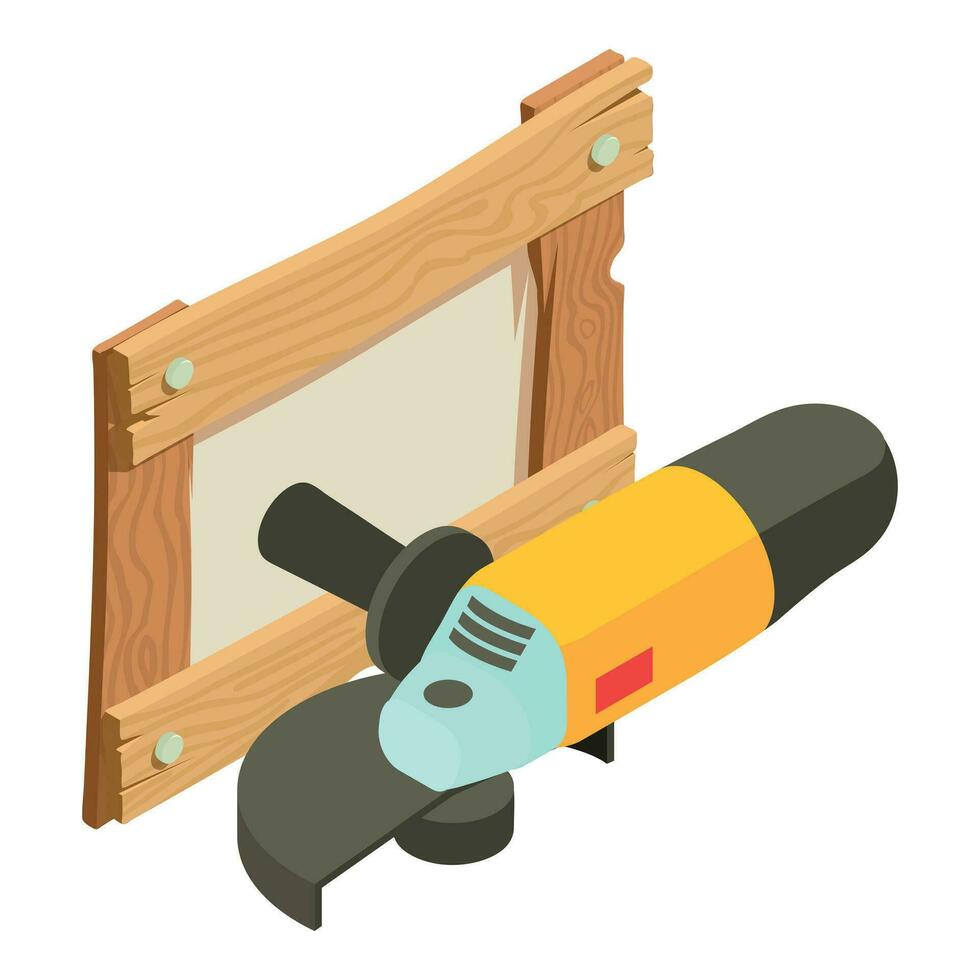 Electric equipment icon isometric vector. Electric sander and wooden board icon vector