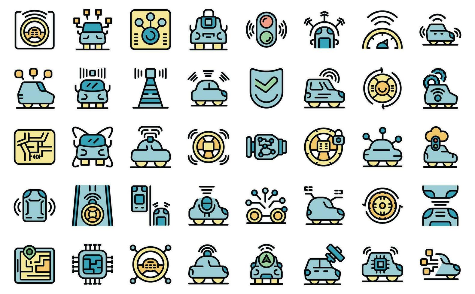 Driverless vehicle icons set vector line color