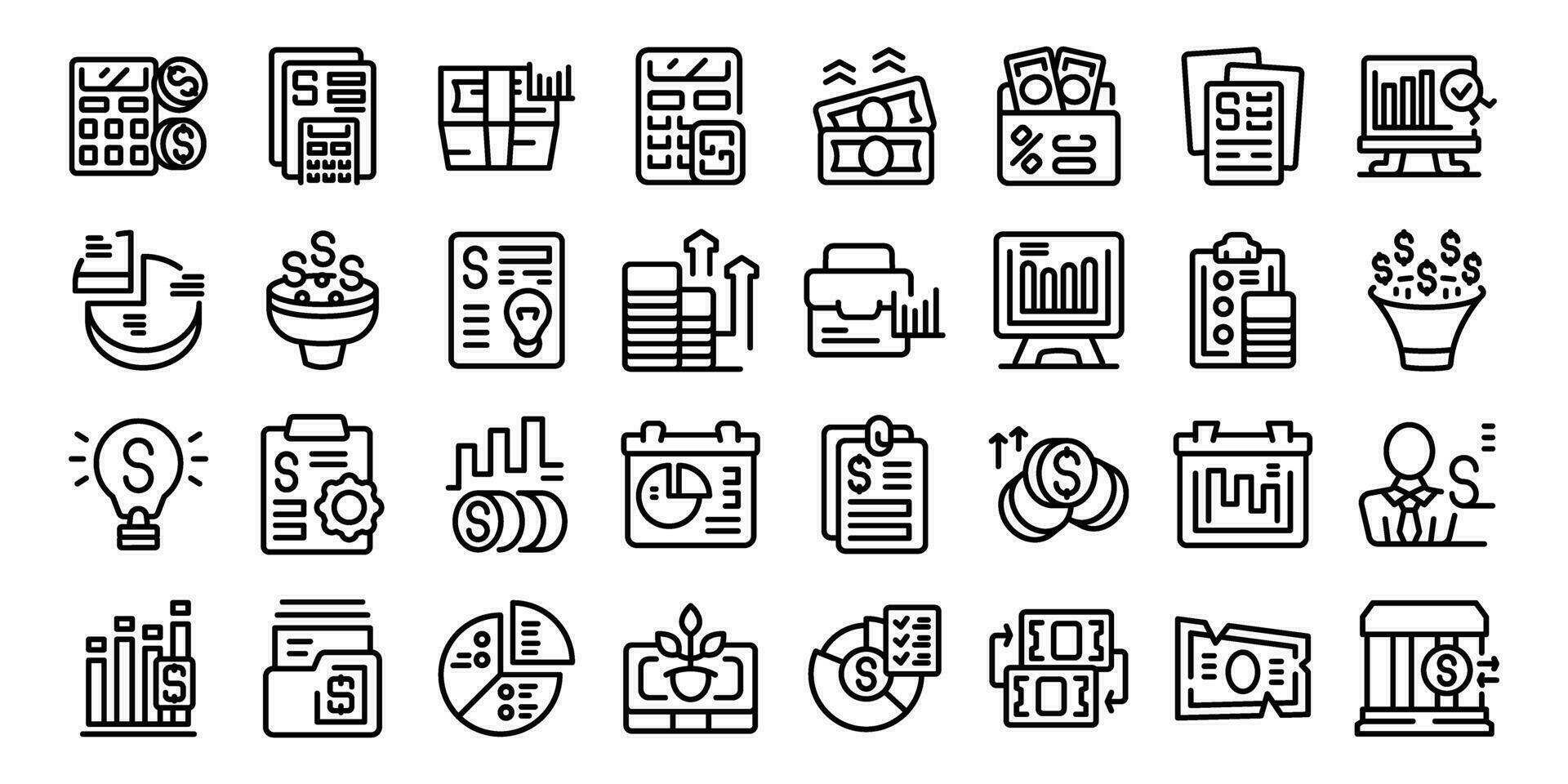 Financial planner icons set outline vector. Money account vector