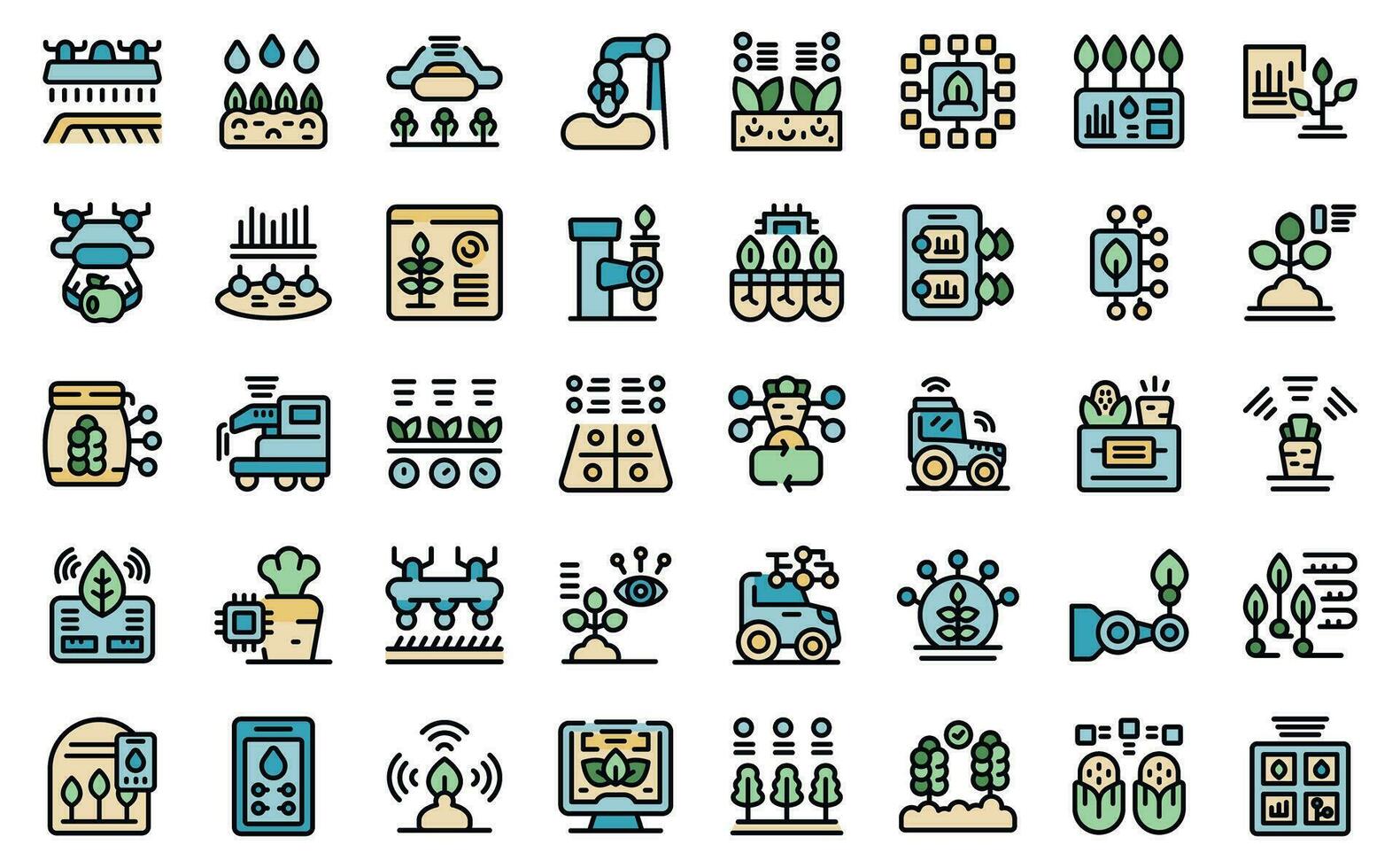 Artificial intelligence in agriculture icons set vector line color