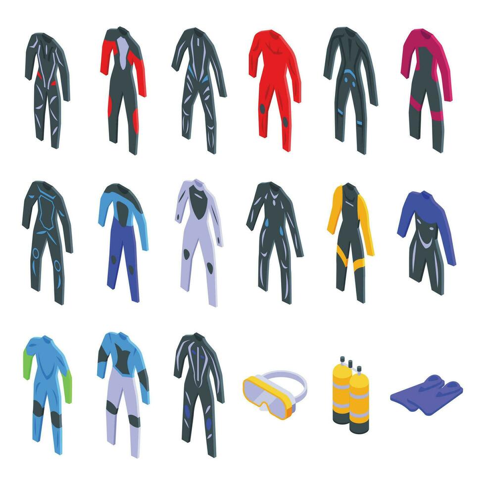 Wetsuit icons set isometric vector. Water beach vector