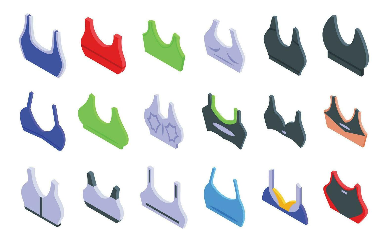 Sports Bra icons set isometric vector. Top crop women vector