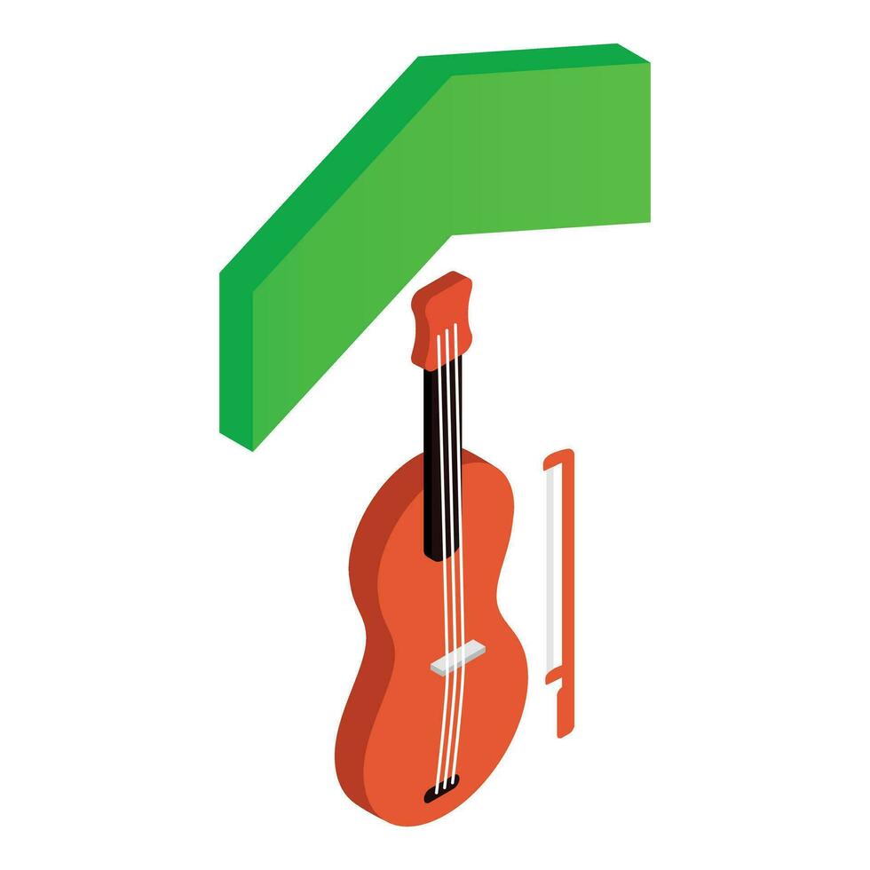 musical concepto icono isométrica vector. de madera violín con arco y verde flecha arriba vector