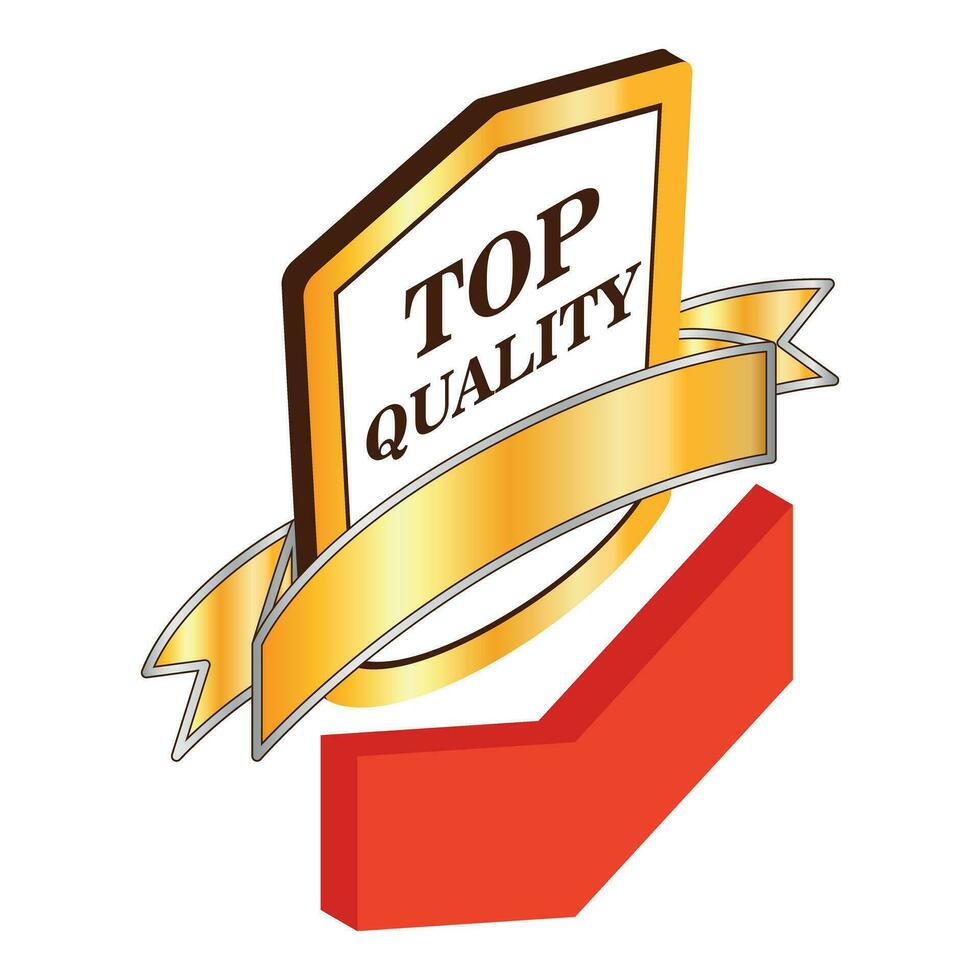 Reduced quality icon isometric vector. Gold top quality sign and red down arrow vector