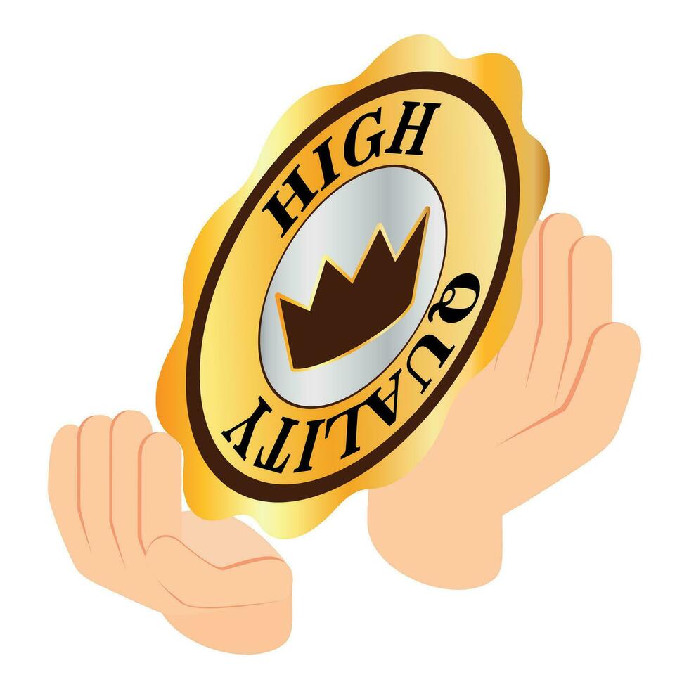 Royal quality icon isometric vector. High quality sign in open human hand icon vector
