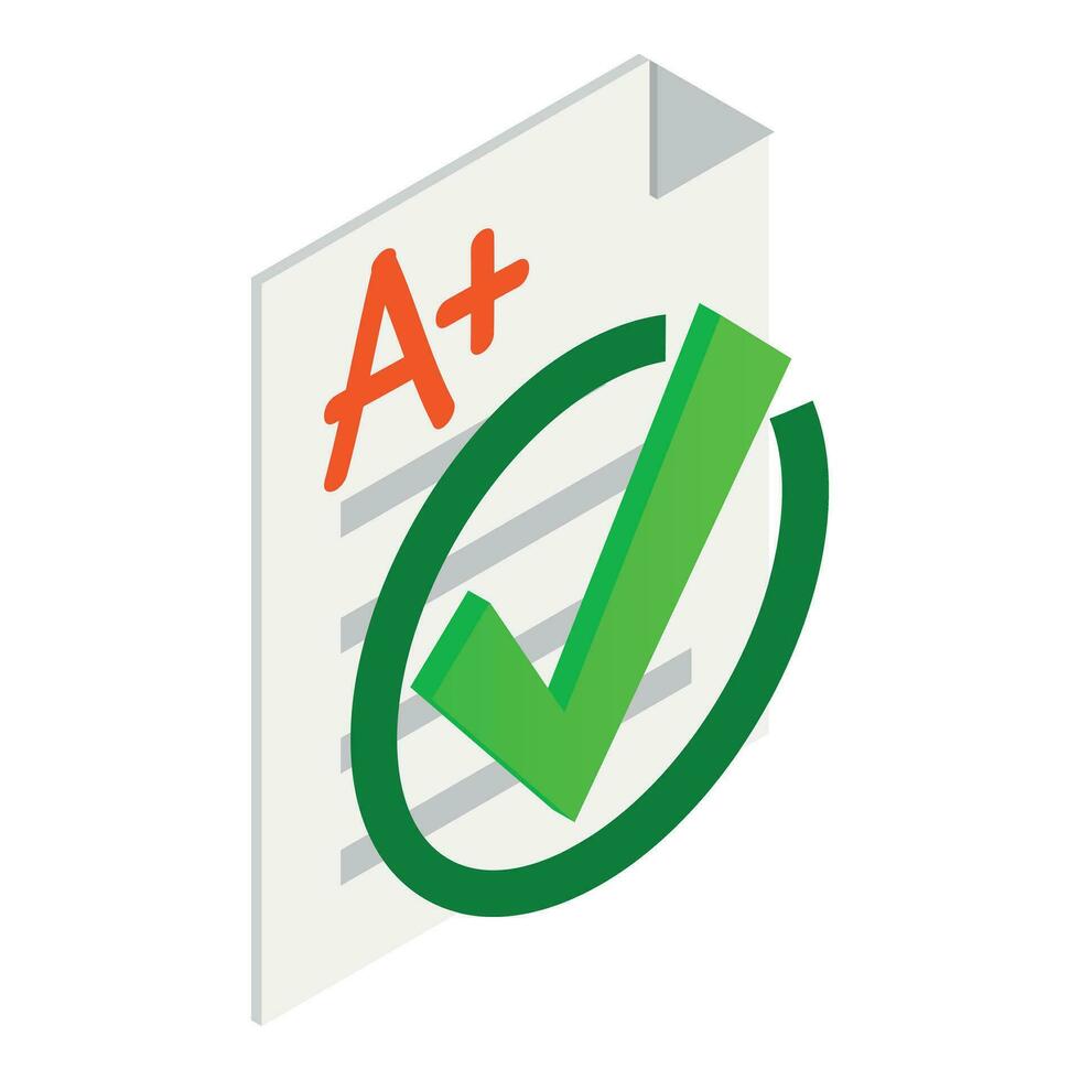 Ecology concept icon isometric vector. White sheet of paper and green check mark vector