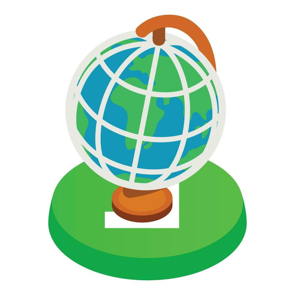 World concept icon isometric vector. Planet earth globe standing on green button vector