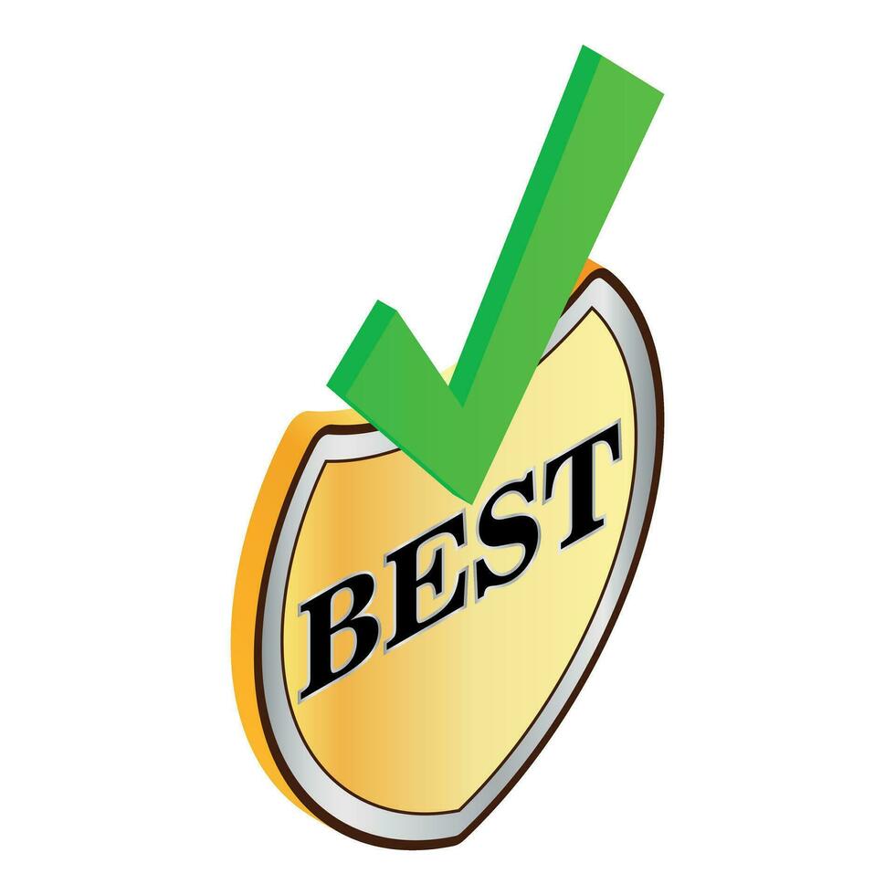 Best sign icon isometric vector. Best quality sign and green check mark icon vector