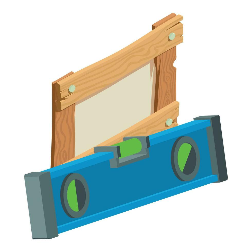 Construction service icon isometric vector. Blue building level and wooden board vector