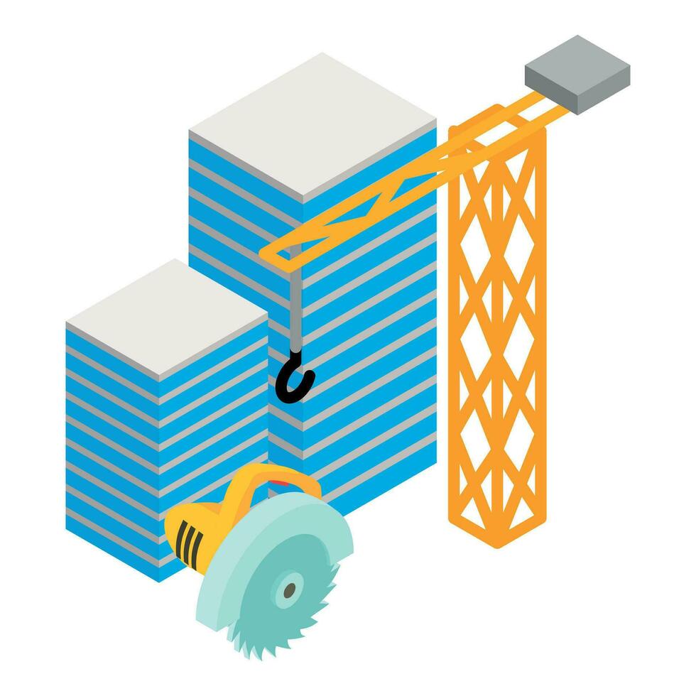Construction site icon isometric vector. Multi storey house and building crane vector
