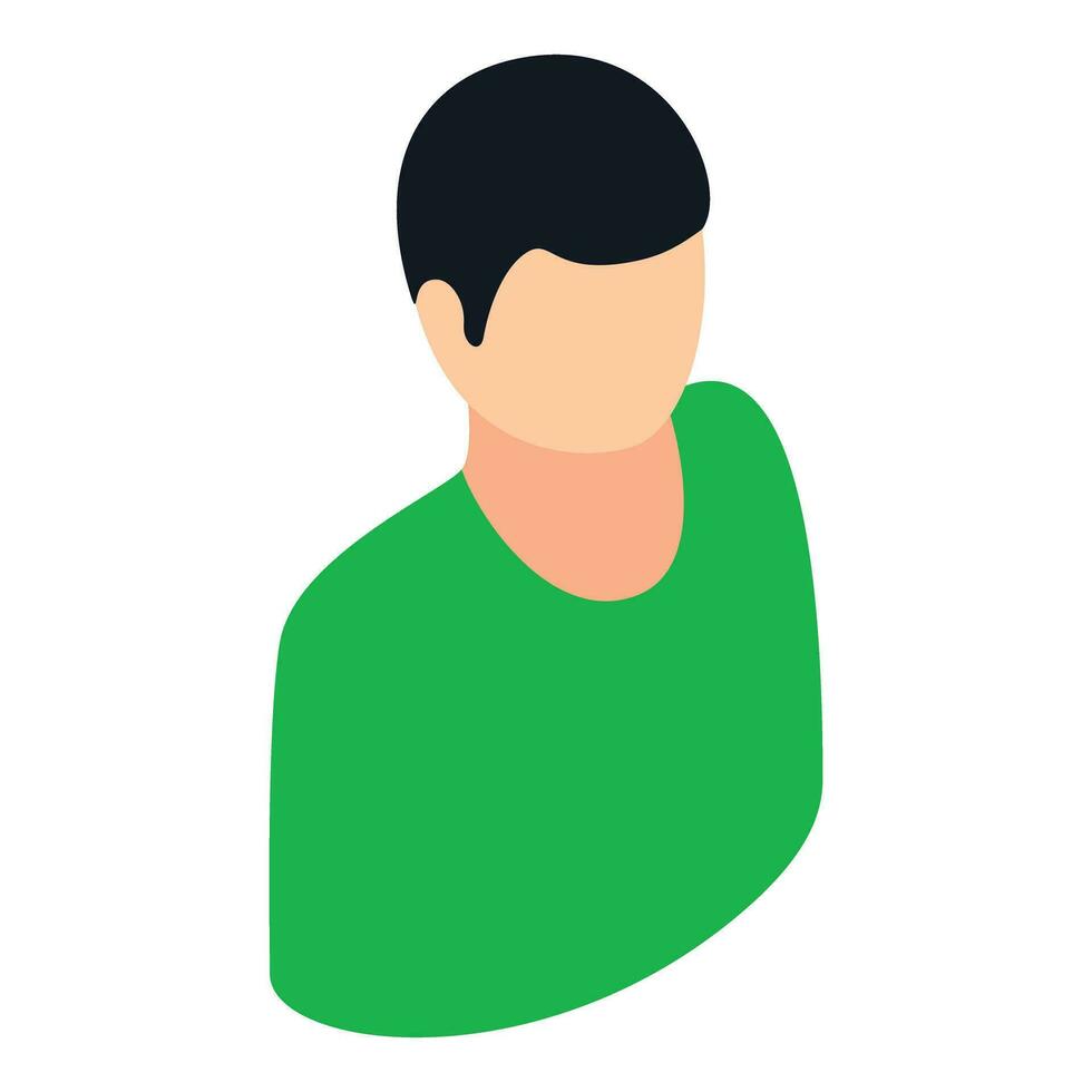 Man icon isometric vector. Faceless character in green sweatshirt long sleeve vector