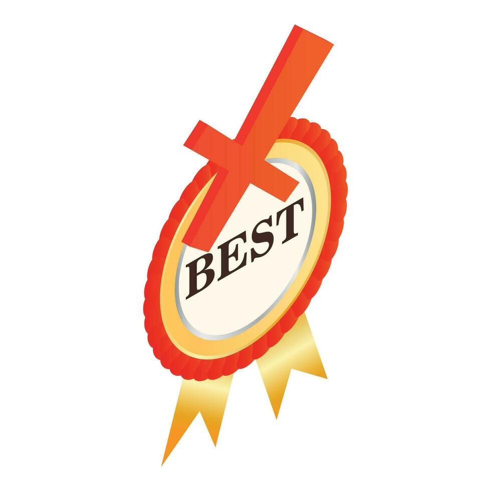 No best icon isometric vector. Golden best quality sign crossed out in red icon vector