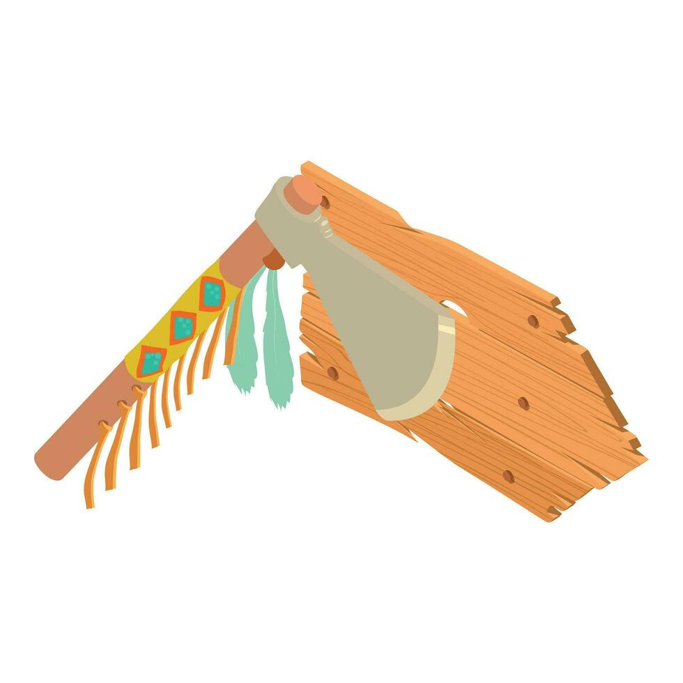 Traditional weapon icon isometric vector. Native american tomahawk and signboard vector