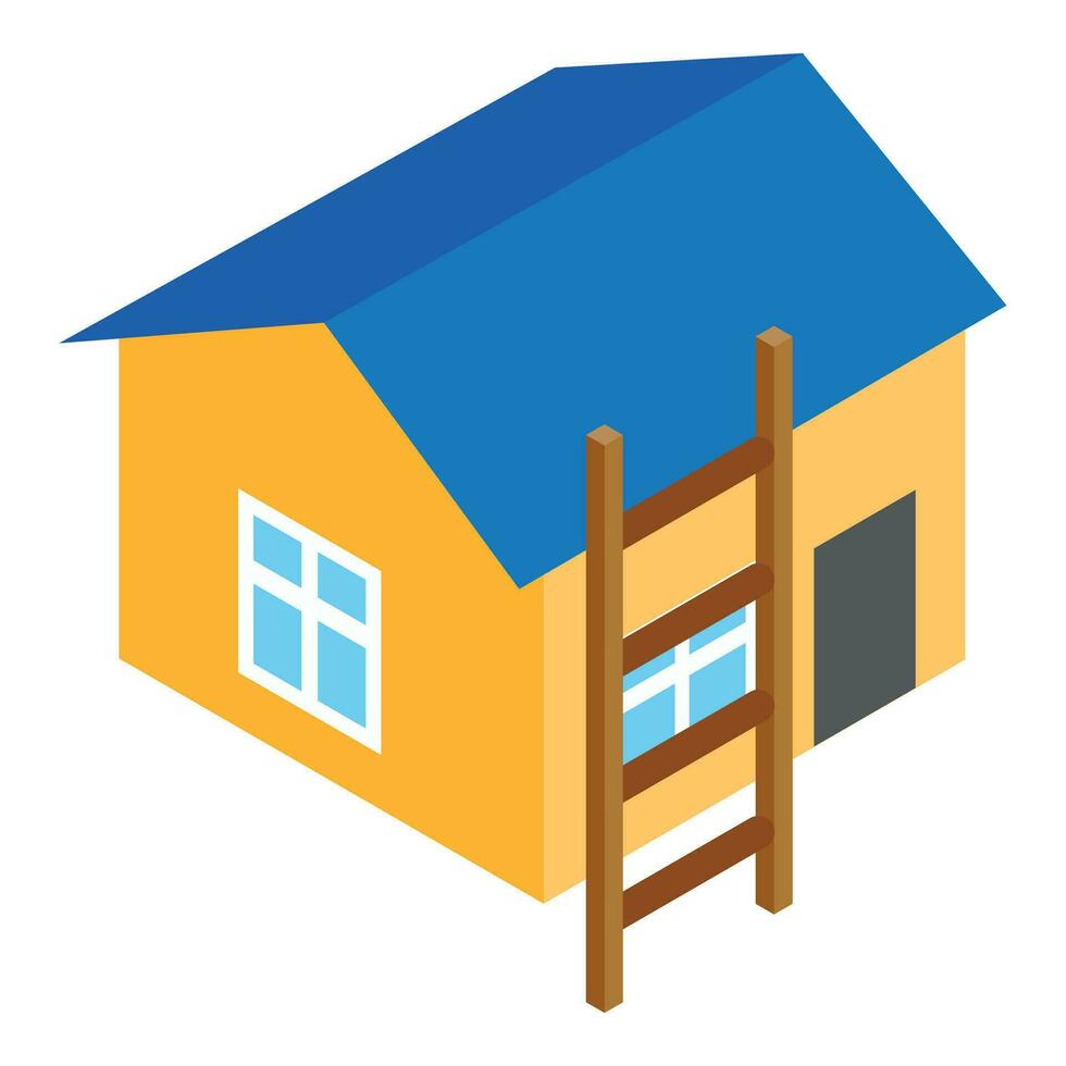 House icon isometric vector. One storey residential building with wooden ladder vector