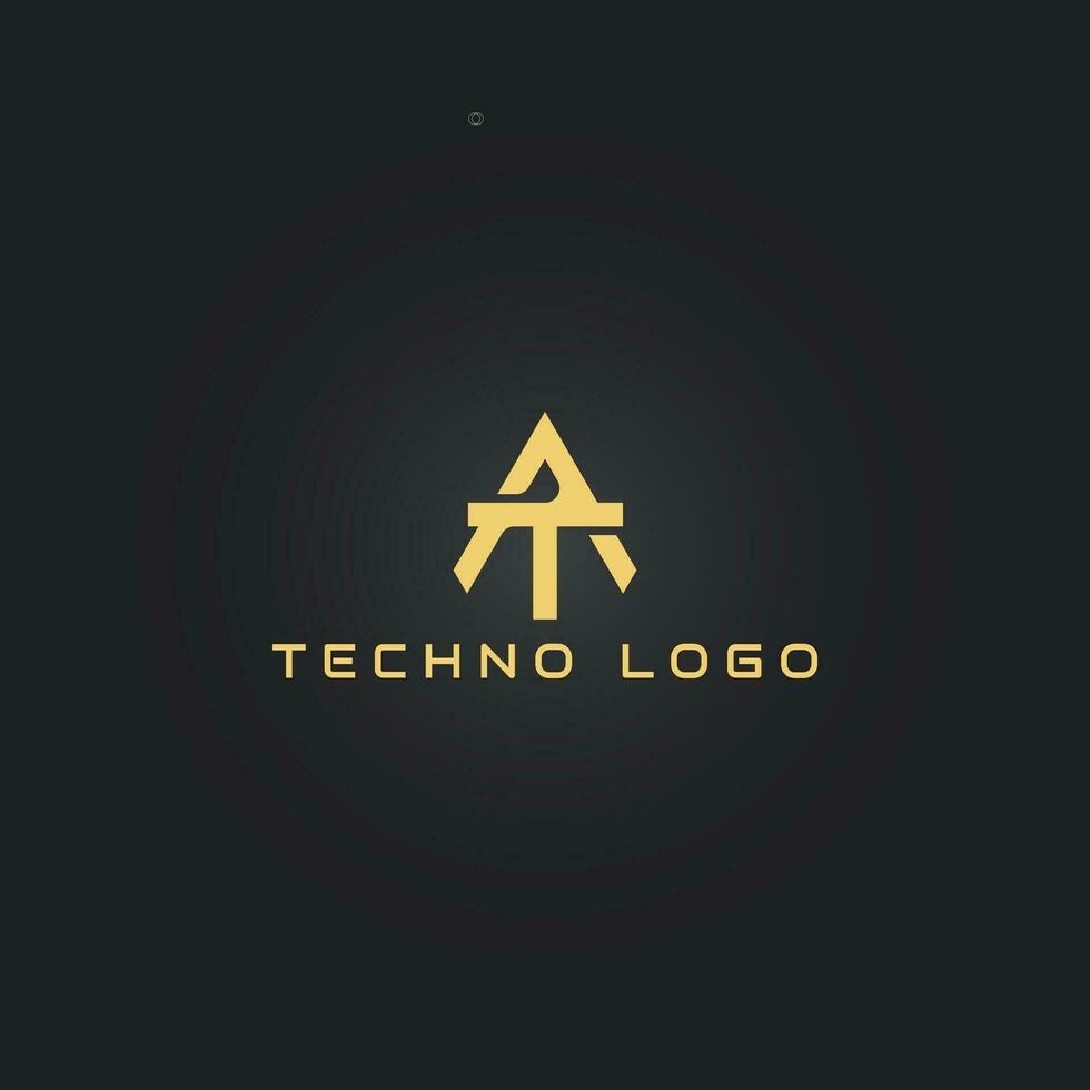 Abstract Letter TA or AT monogram logo design vector in gold color isolated on a black background. Abstract hexagon letter AT logo applied for Defense and Engineering Company logo design inspiration