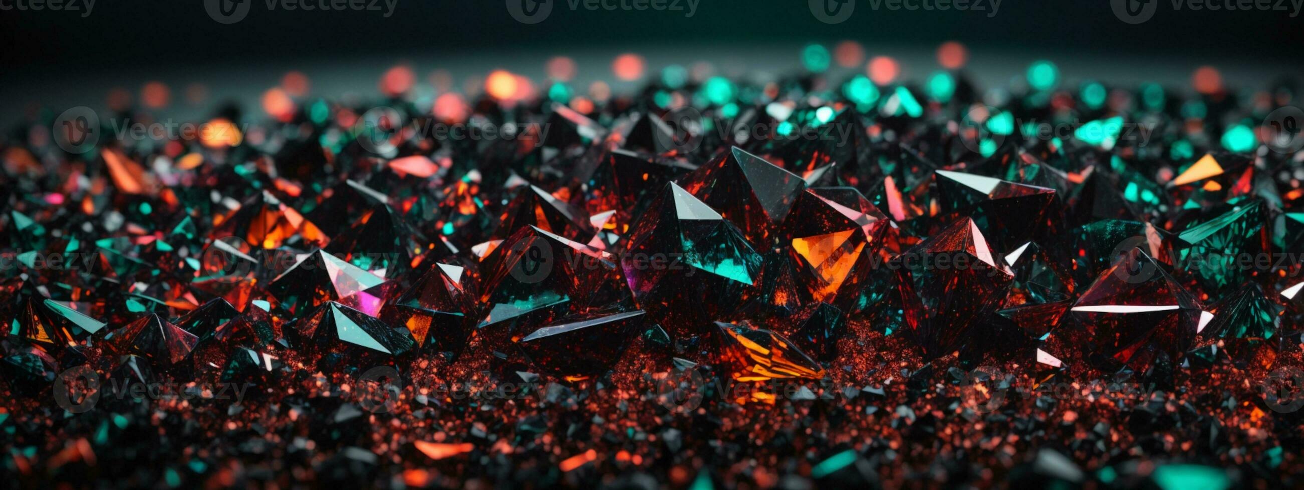 3d render, abstract black crystal background, faceted texture, macro panorama, wide panoramic polygonal wallpaper. AI generated photo