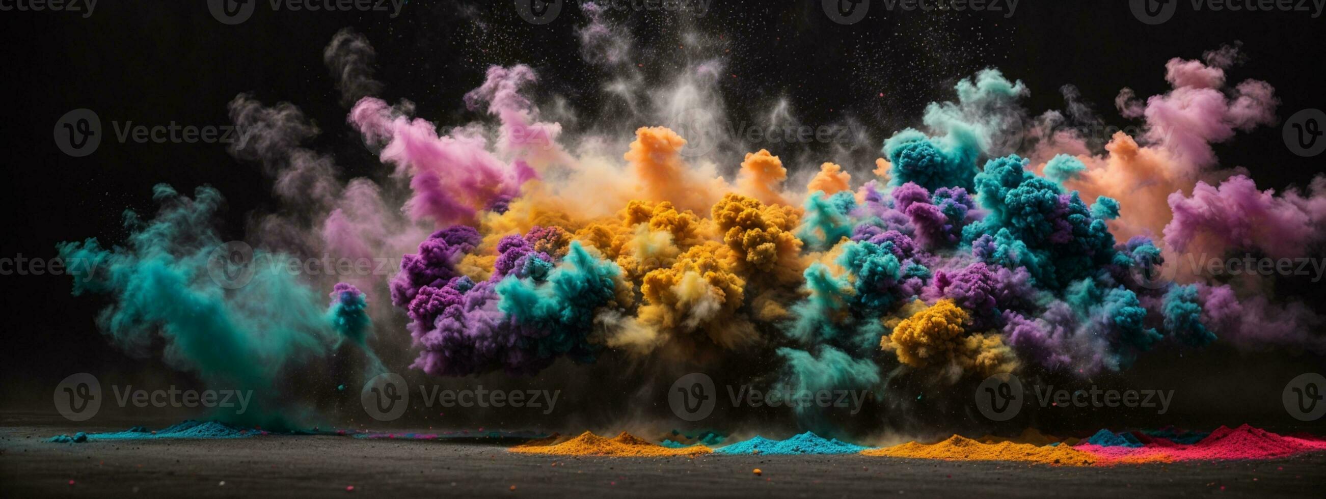 Abstract powder splatted background. Colorful powder explosion on white background. Colored cloud. Colorful dust explode. Paint Holi. AI generated photo