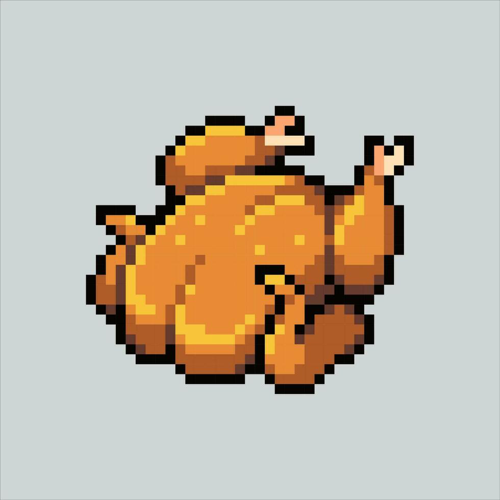 Pixel art illustration Roasted Turkey. Pixelated Turkey. Roasted Turkey food icon pixelated for the pixel art game and icon for website and video game. old school retro. vector