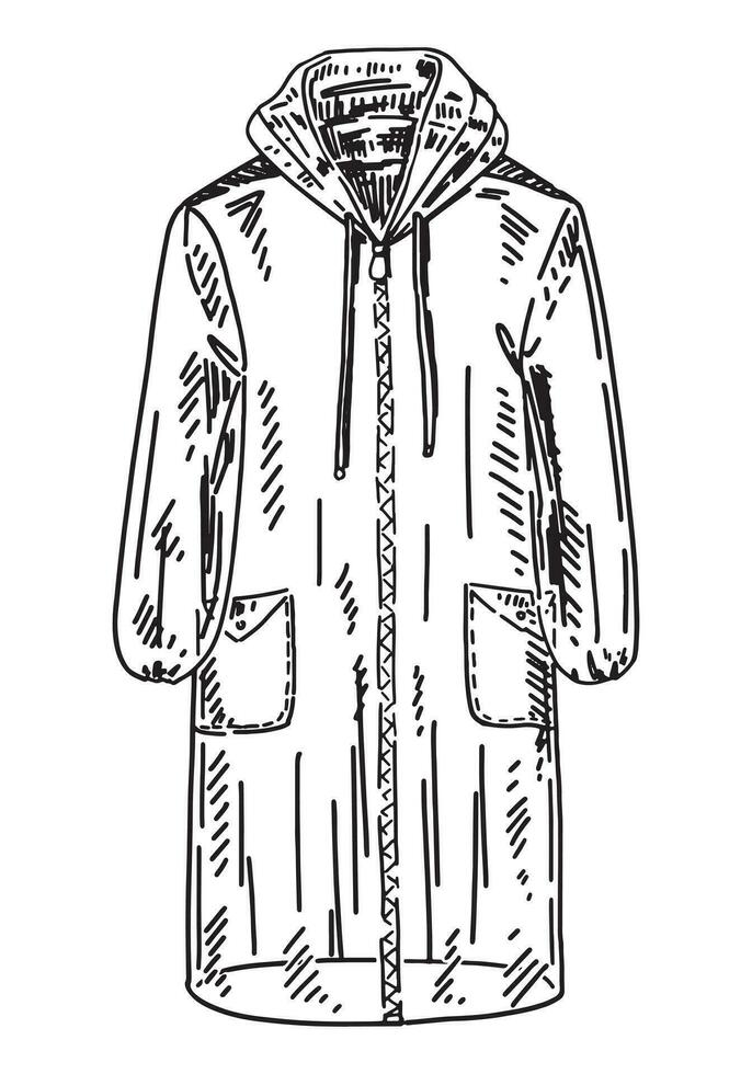 Doodle of raincoat. Outline drawing of rainy weather accessory. Hand ...