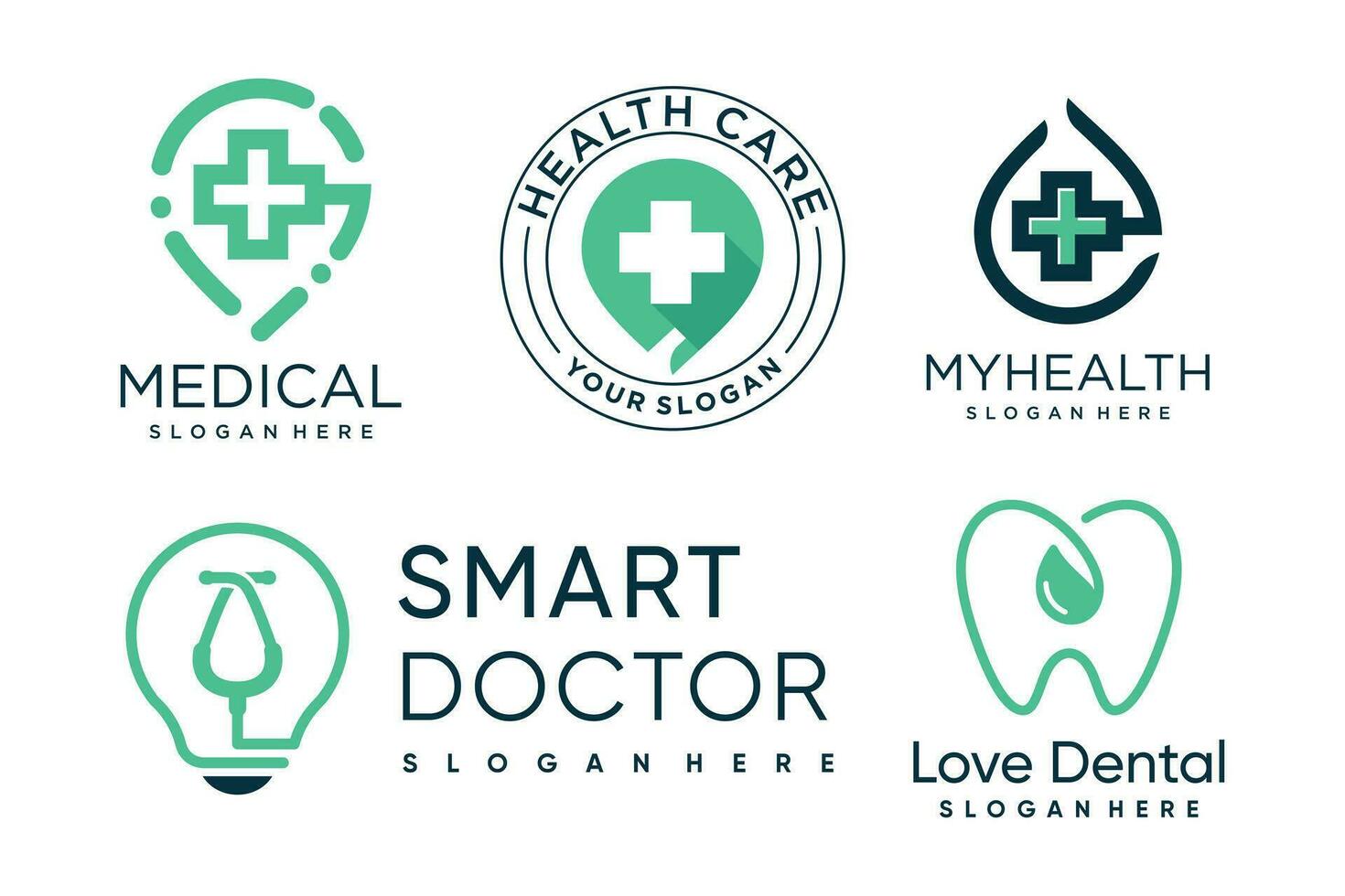 conjunto de cuidado de la salud logo diseño elemento vector icono con creativo idea