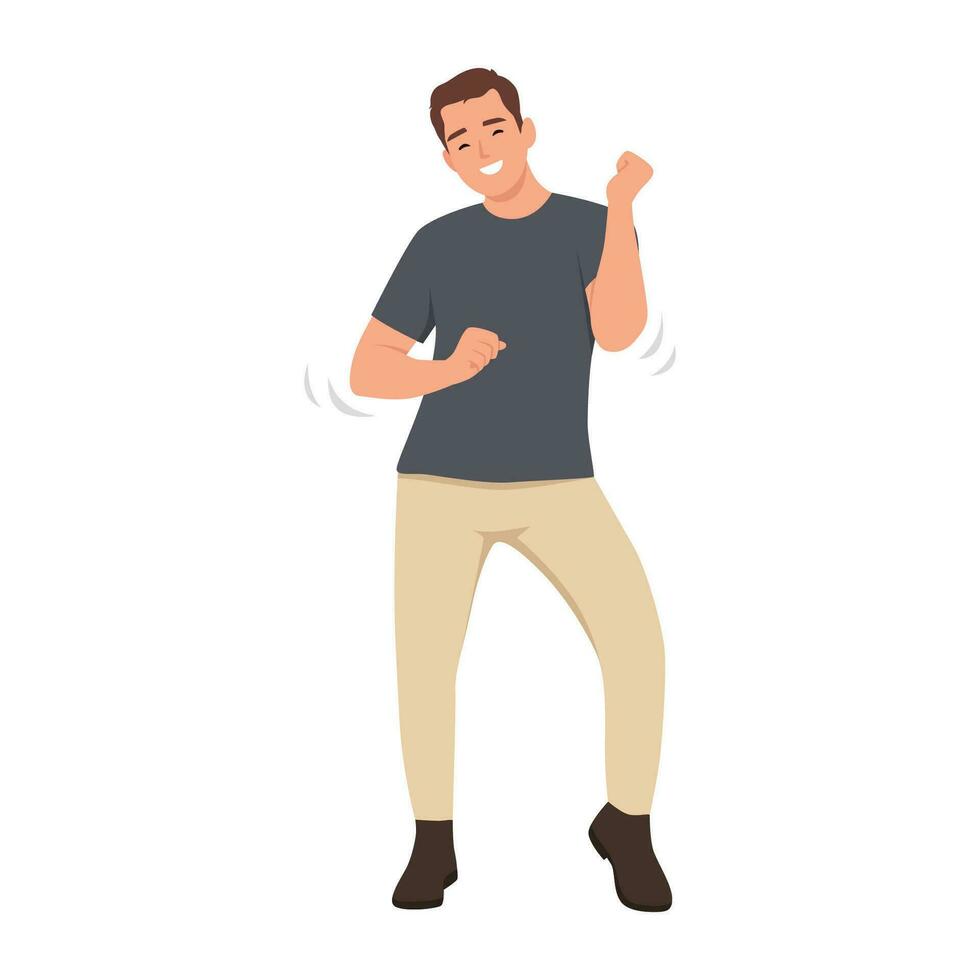 Young man dancing at party. Funny moment weird dance. vector