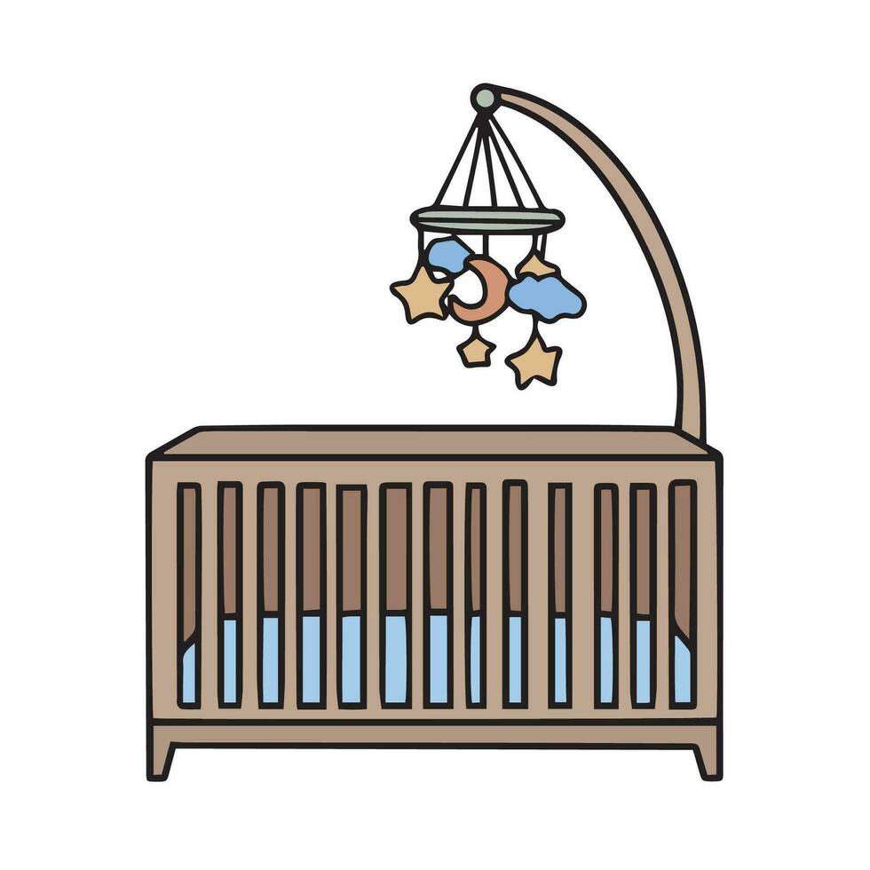 bebé cuna línea icono. pequeño cama para niños pequeños recién nacido cuna. bebé productos infancia concepto. aislado vector ilustración.