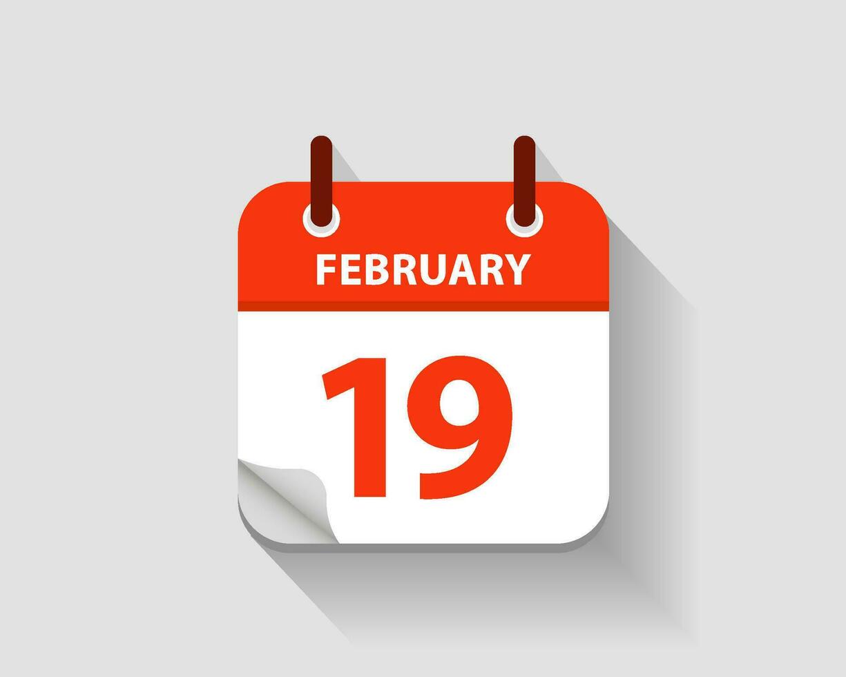 February 19. Vector flat daily calendar icon. Date and time, day, month. Year. Vector illustration