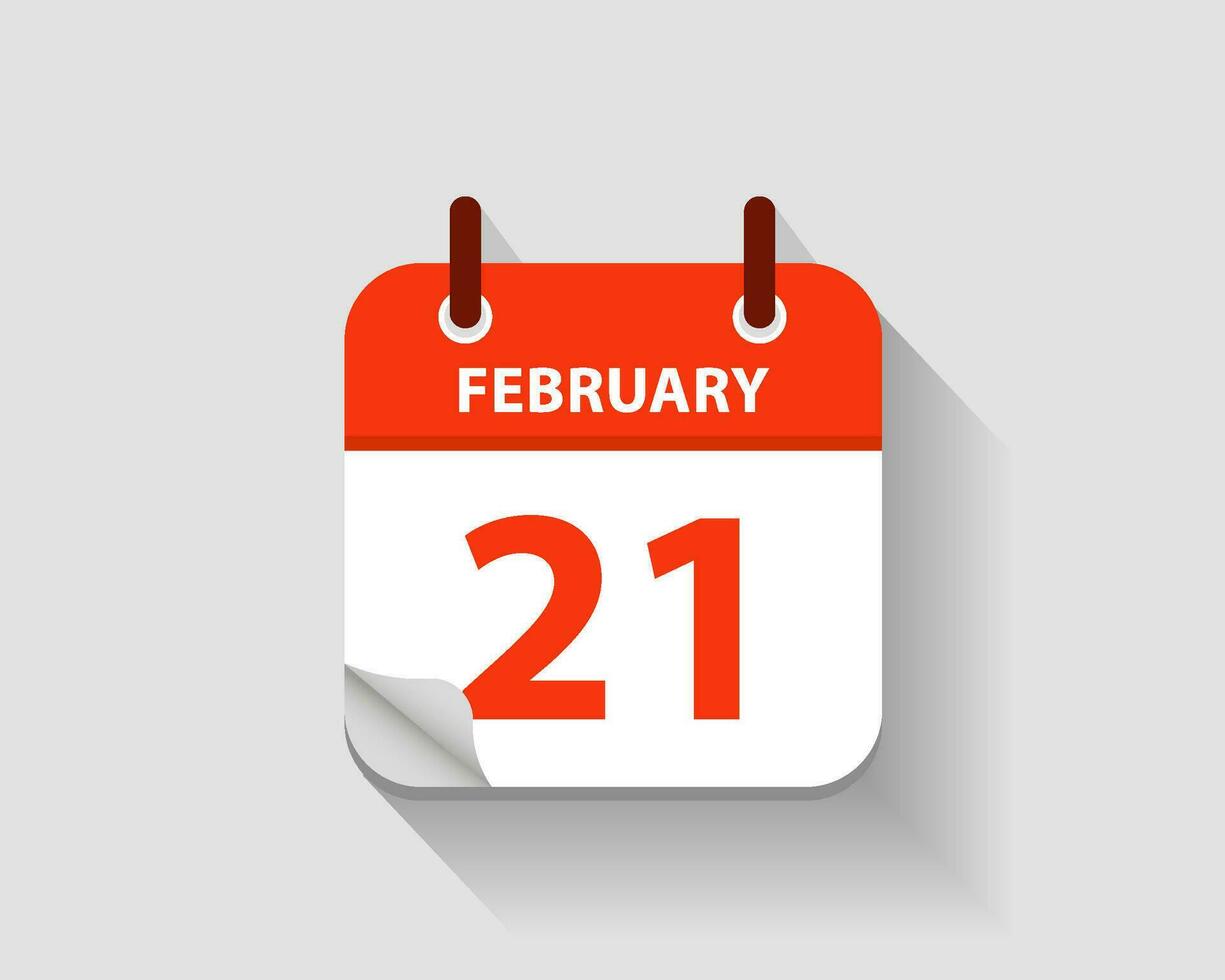 February 21. Vector flat daily calendar icon. Date and time, day, month. Year. Vector illustration