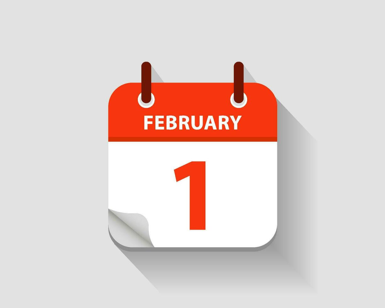 February 1. Vector flat daily calendar icon. Date and time, day, month. Year. Vector illustration